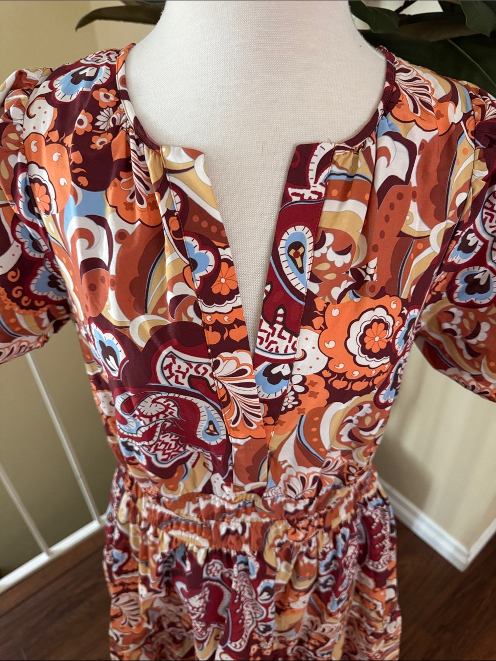 Anthropologie The Summerset Women's Orange Paisley Maxi Dress Size L - Picture 4 of 16